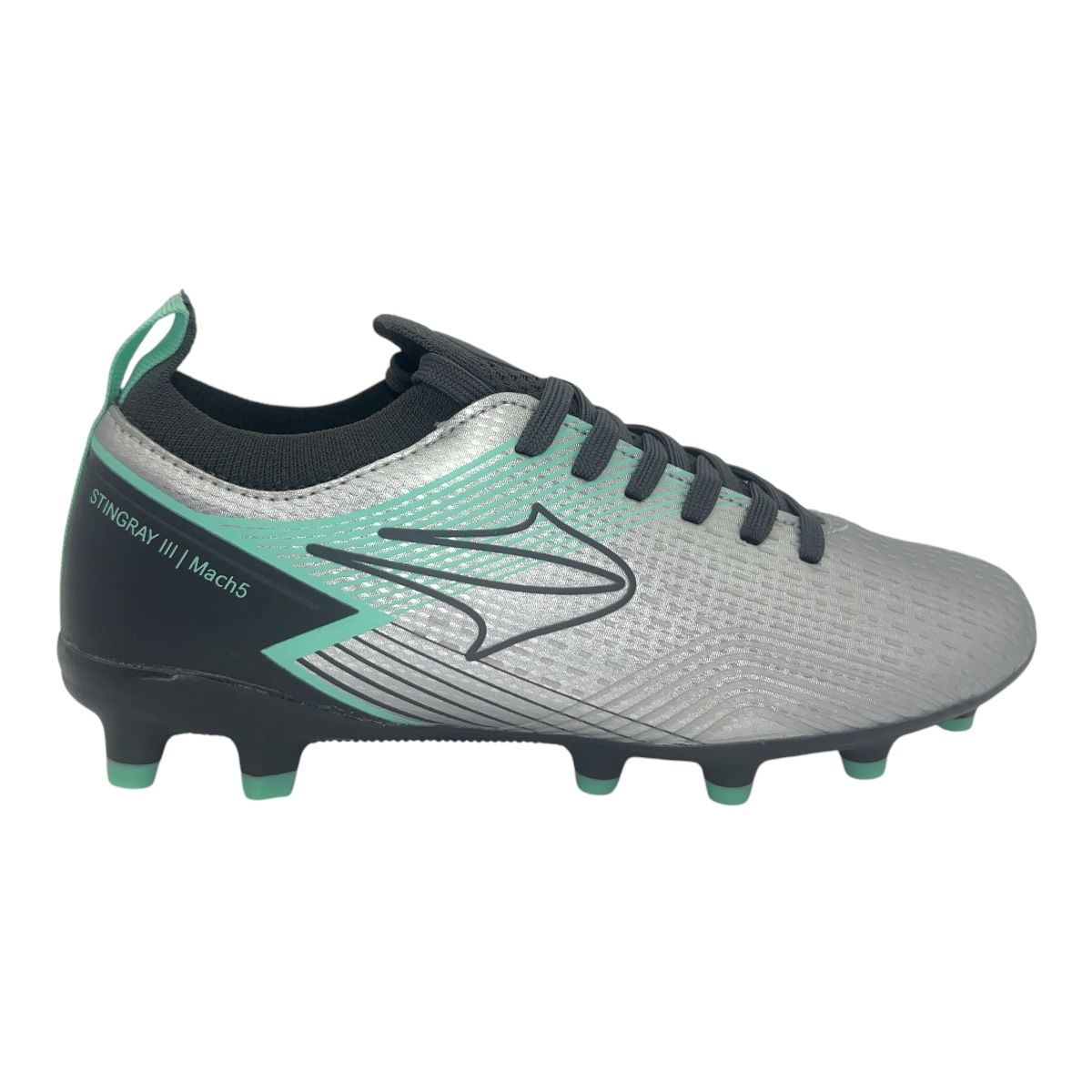 Zapatilla futbol11 STINGRAY III MACH 5 FG PLATA VERDE