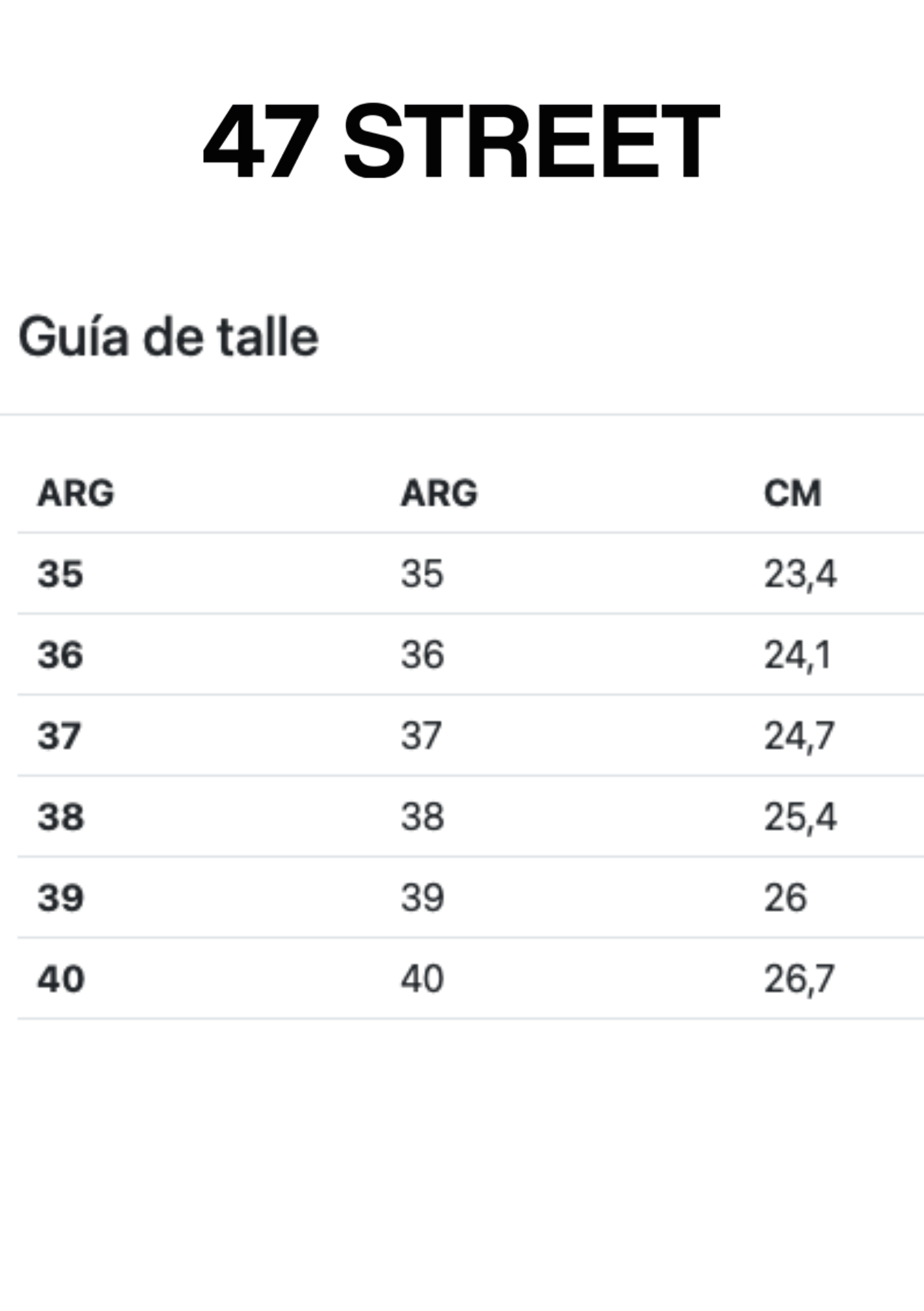 Tabla de talles