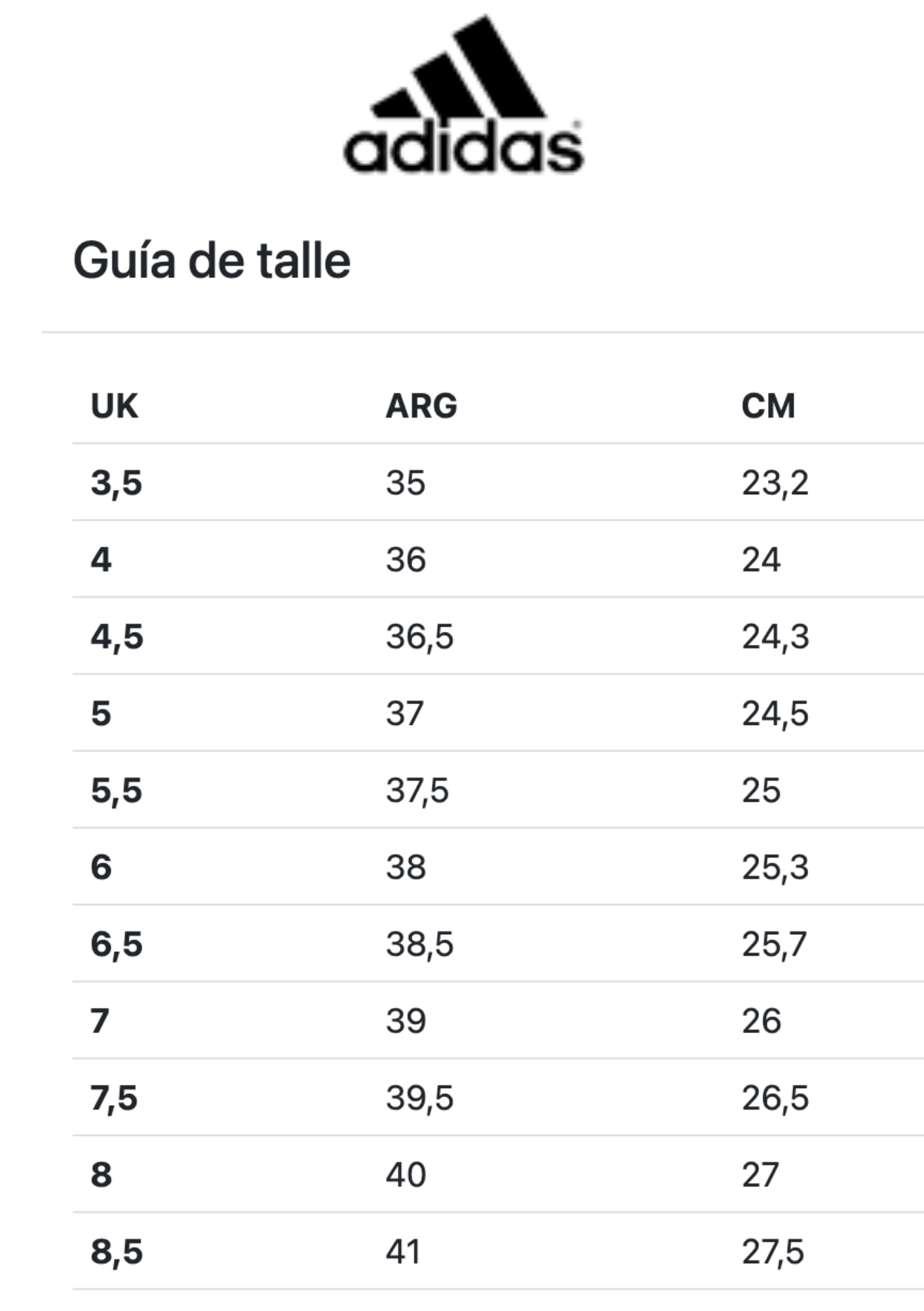 Tabla de talles