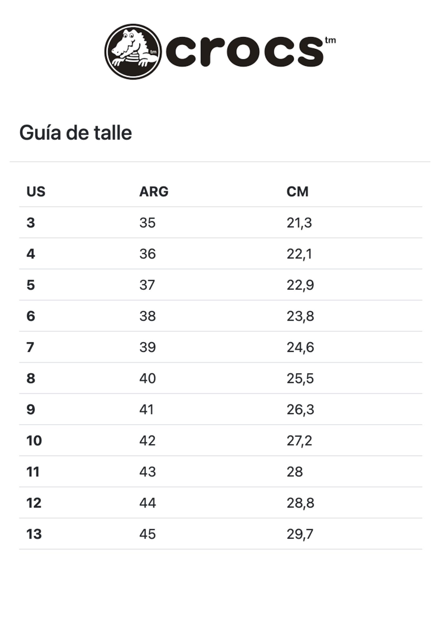 Tabla de talles