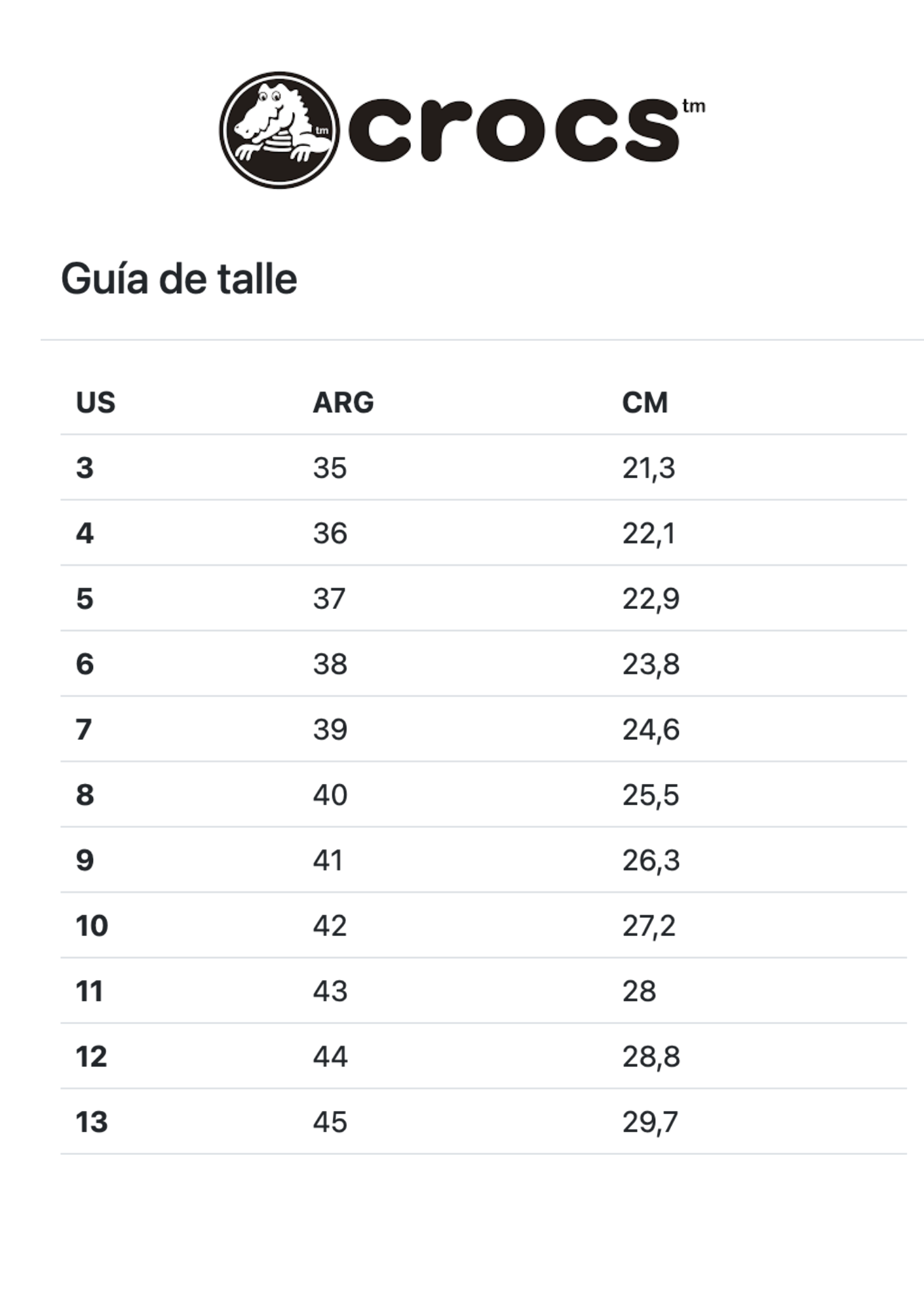 Tabla de talles