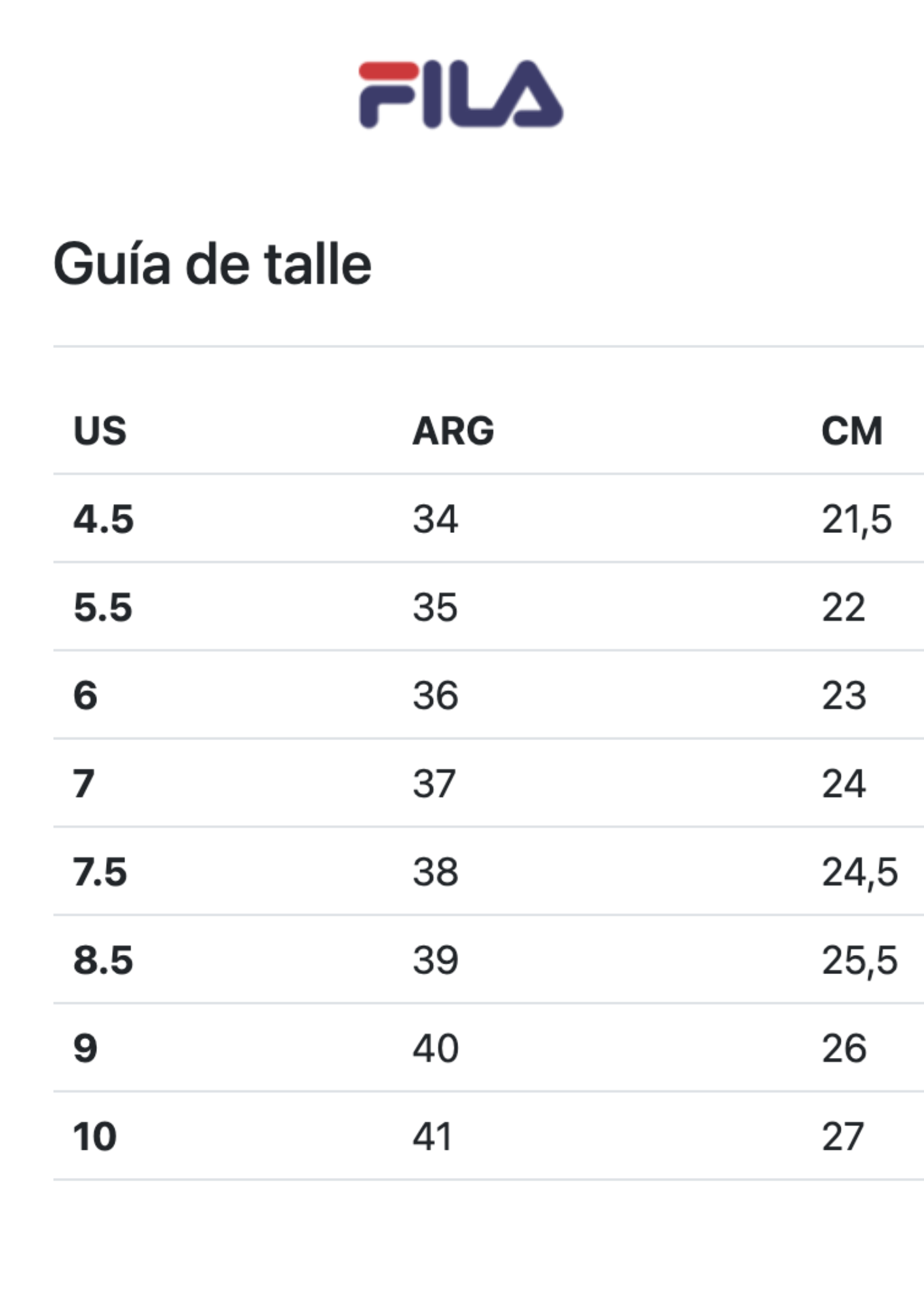 Tabla de talles