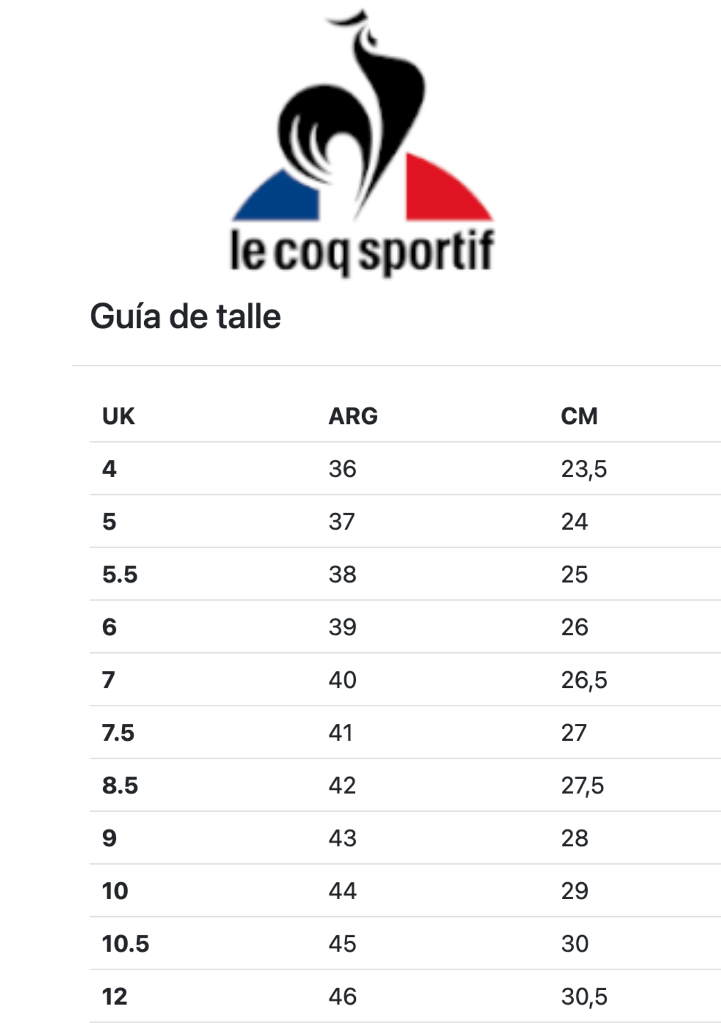 Tabla de talles