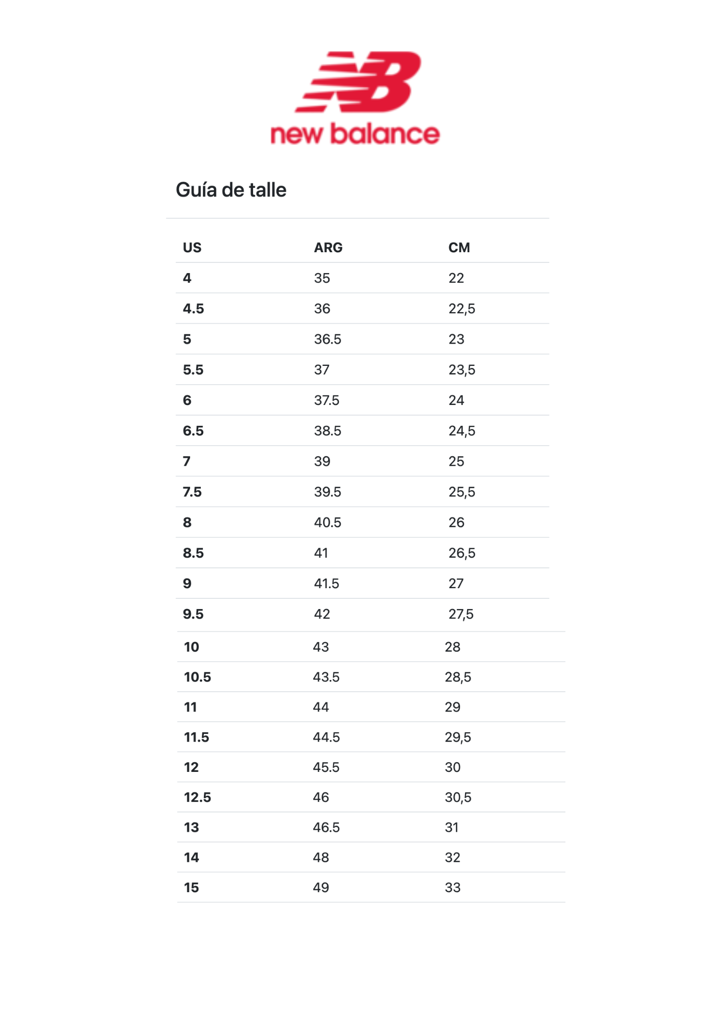 Tabla de talles