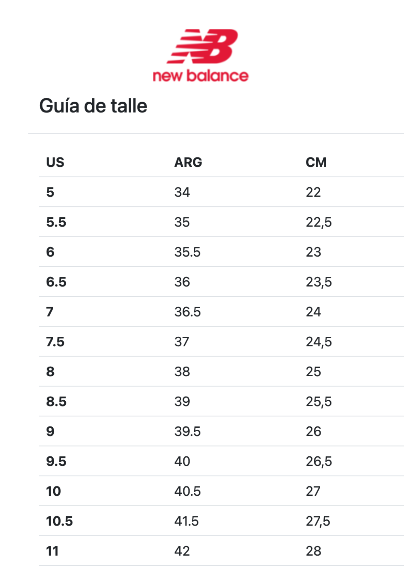 Tabla de talles