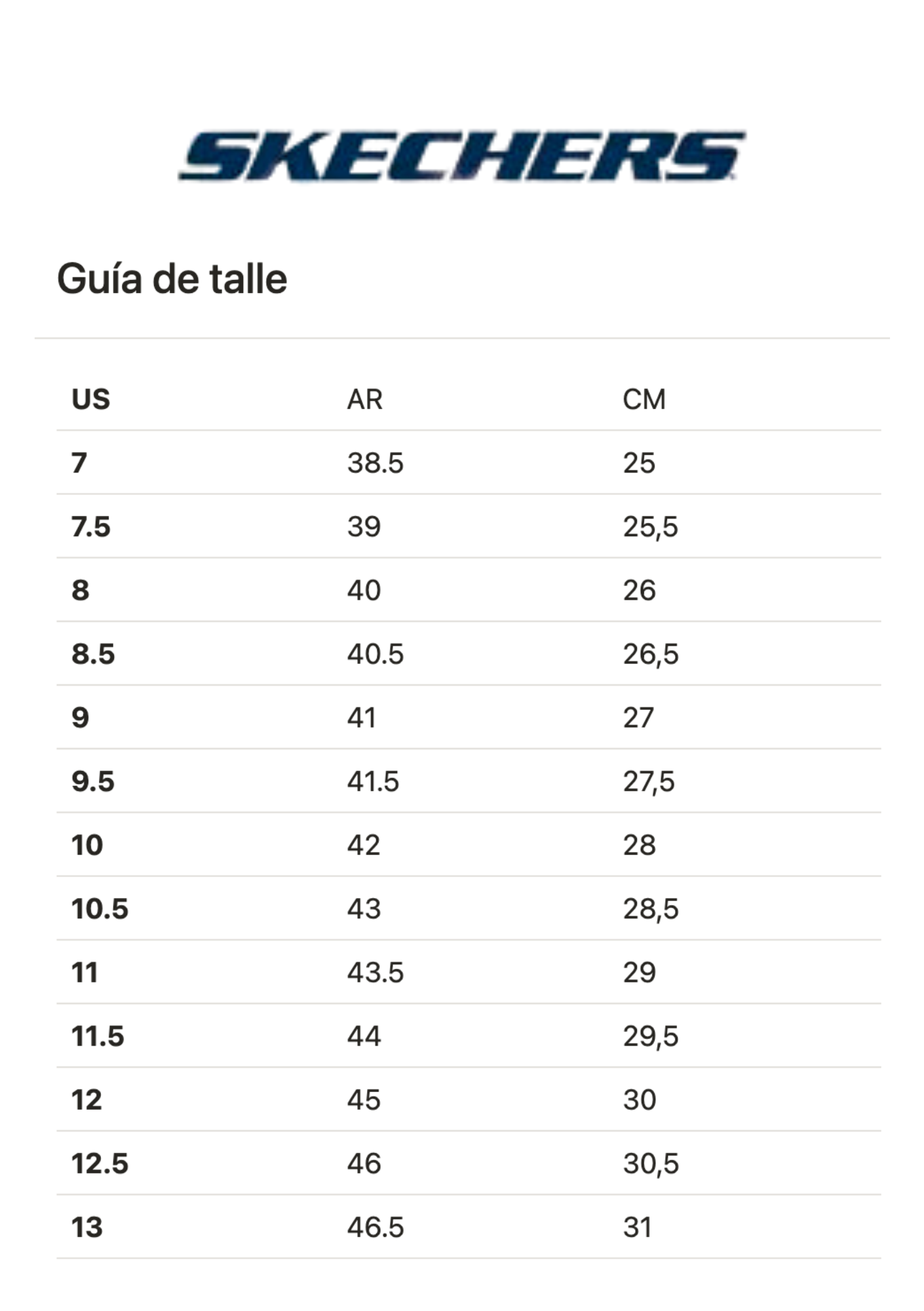 Tabla de talles